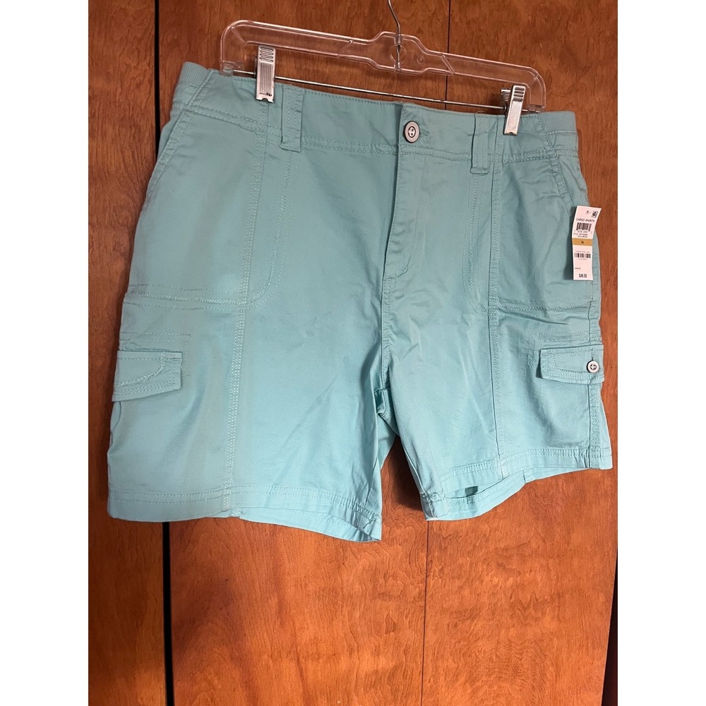 Coastal Utility Casual Style & Co Mid Rise Cargo Shorts Aqua Brook SZ 14 NWT - Picture 2 of 8